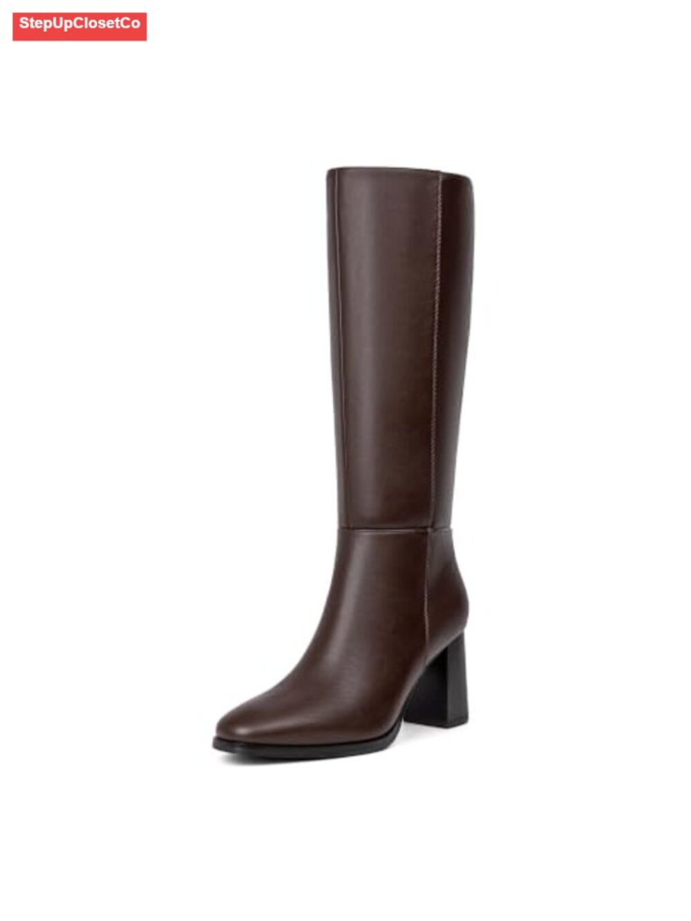 Knee High Boots Square Toe Chunky Heel Faux Leather Tall Boots